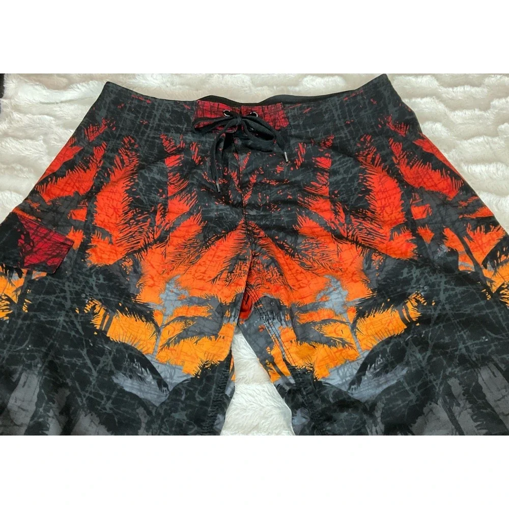 Distortion Men's Size‎ XL Black Orange Americana Palm Sunset Swim Board Shorts